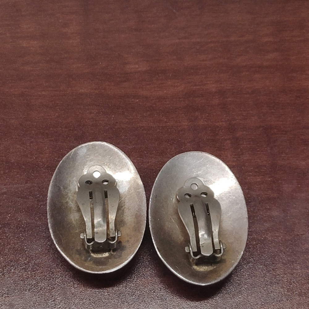 Vintage Mexico Sterling Silver Black Onyx Clip-On Earrings .925 - Picture 3 of 5